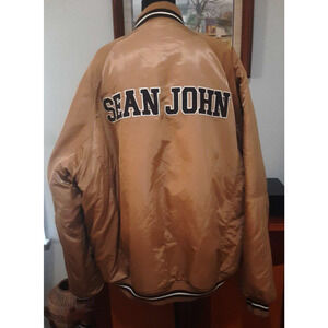 Vintage Sean John Wheat/Blk Snap Varsity Stitched Letter Bomber Jacket Men XXL